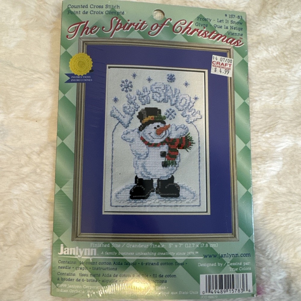 Janlynn Spirit of Christmas Let It Snow Snowman Cross Stitch Kit 157-83 Vintage